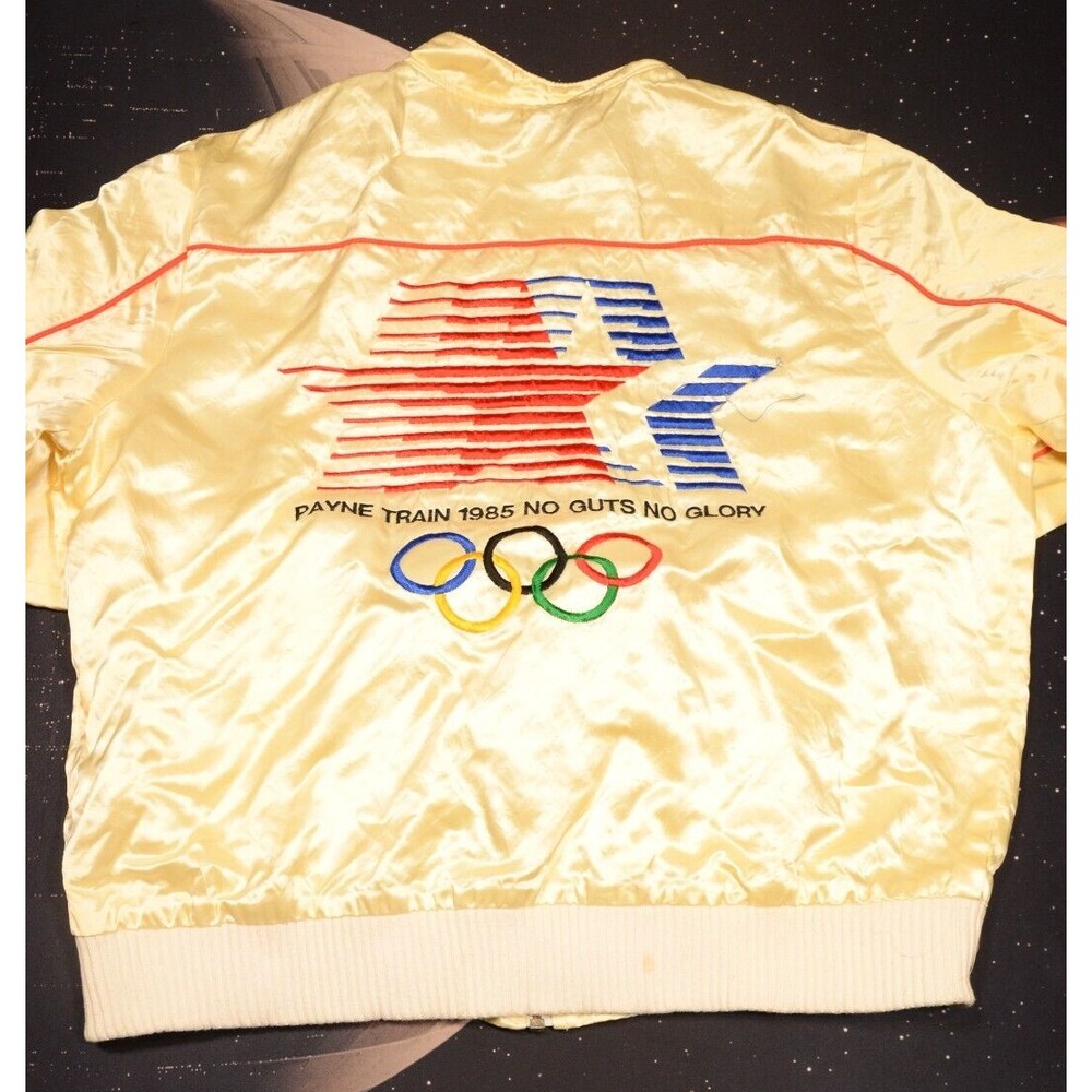 Vintage Larry Payne Train Los Angeles Olympics Jacket Ivory Satin Long‎ Sleeve